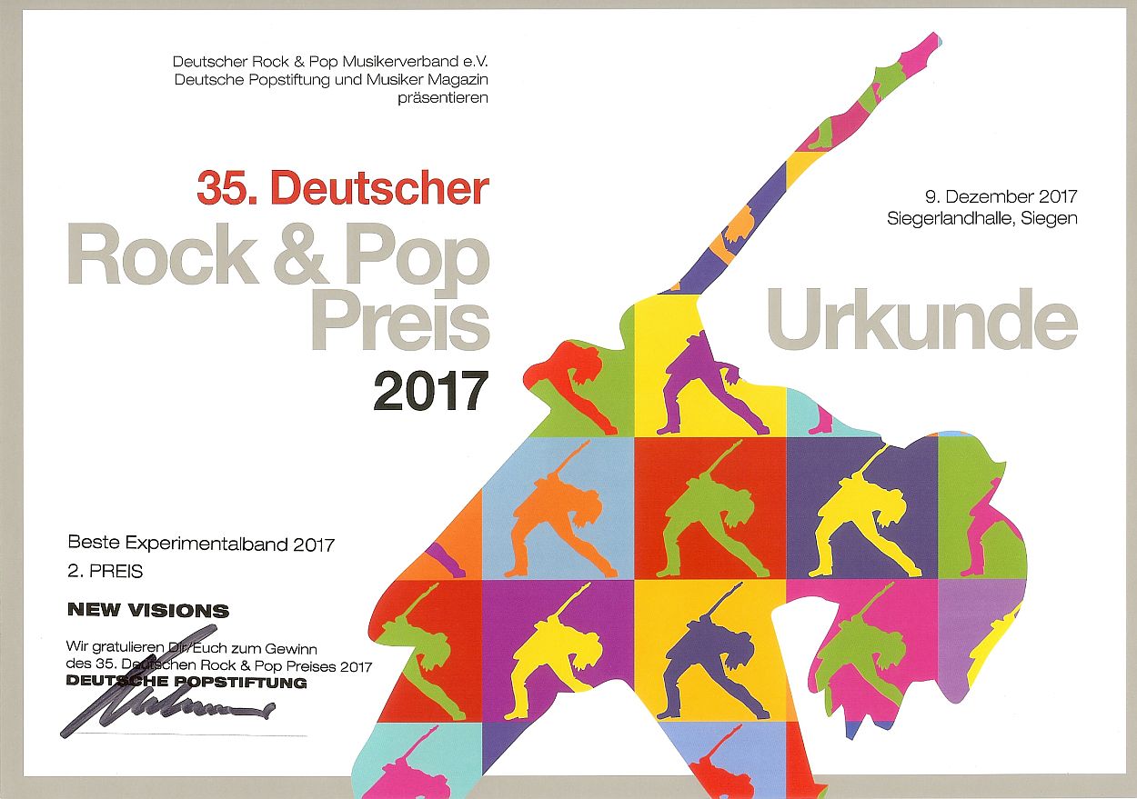 Mit meiner Band 'New Visions' haben wir 2017 beim 35. Deutschen Rock & Pop Preis den 2. Preis als beste Experimentalband gewonnen.